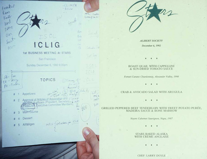 ICLIC/ISCL-inaugural meeting in Stars Restaurant in San Francisco, December 6, 1992. Intelectual and culinary agendas.
